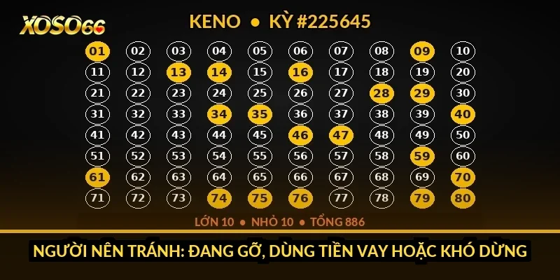 Có nên chơi Keno Xoso66 không? Xác suất, biên và ai nên tránh 3 Người nên tránh: đang gỡ, dùng tiền vay hoặc khó dừng